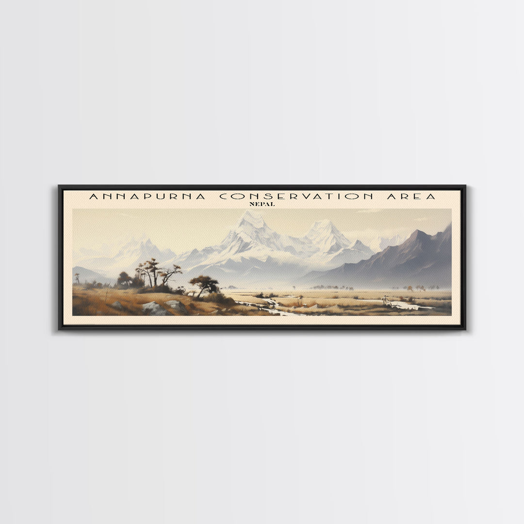 Annapurna Conservation Area Retro Travel Poster - Framed Canvas Print - Travel Decor | Vintage Style Home Decor - Travel Print - Wall Art