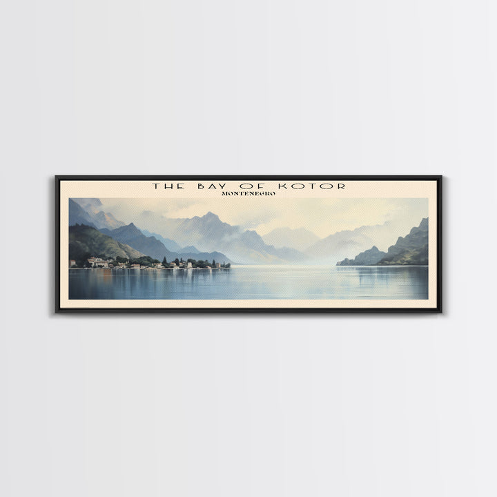 The Bay of Kotor Travel Art Framed Canvas Print, COUNTRY Wall Decor, Home Decor, Travel Poster, Vintage Wall Art, Watercolor Painting