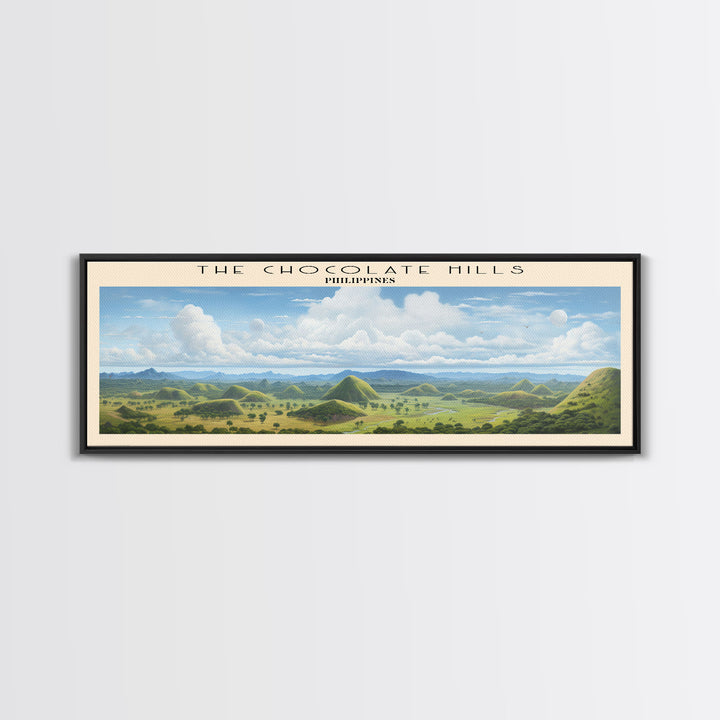 The Chocolate Hills Retro Style Travel Poster - Framed Canvas Print - COUNTRY Travel Decor | Vintage Style Home Decor - Travel Print - Wall Art