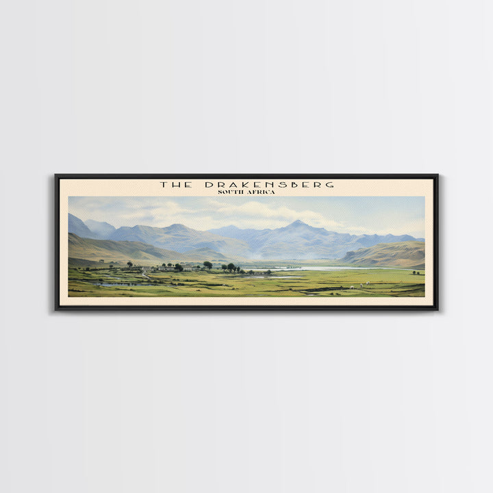 The Drakensberg Retro Style Travel Poster - Framed Canvas Print - COUNTRY Travel Decor | Vintage Style Home Decor - Travel Print - Wall Art