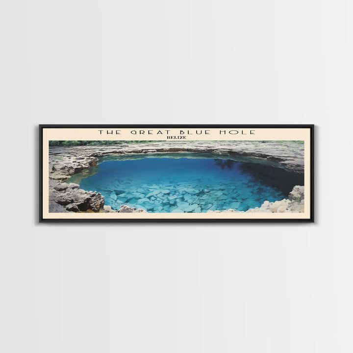 The Great Blue Hole Travel Art Framed Canvas Print, COUNTRY Wall Decor, Home Decor, Travel Poster, Vintage Wall Art, Watercolor Painting