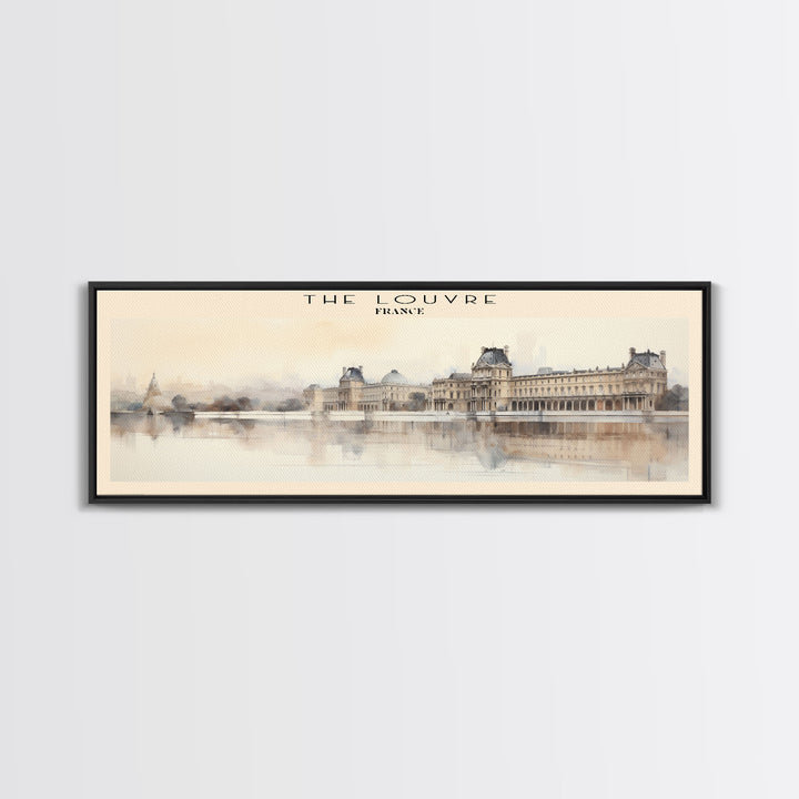 The Louvre Travel Art Framed Canvas Print, COUNTRY Wall Decor, Home Decor, Travel Poster, Vintage Wall Art, Watercolor Painting