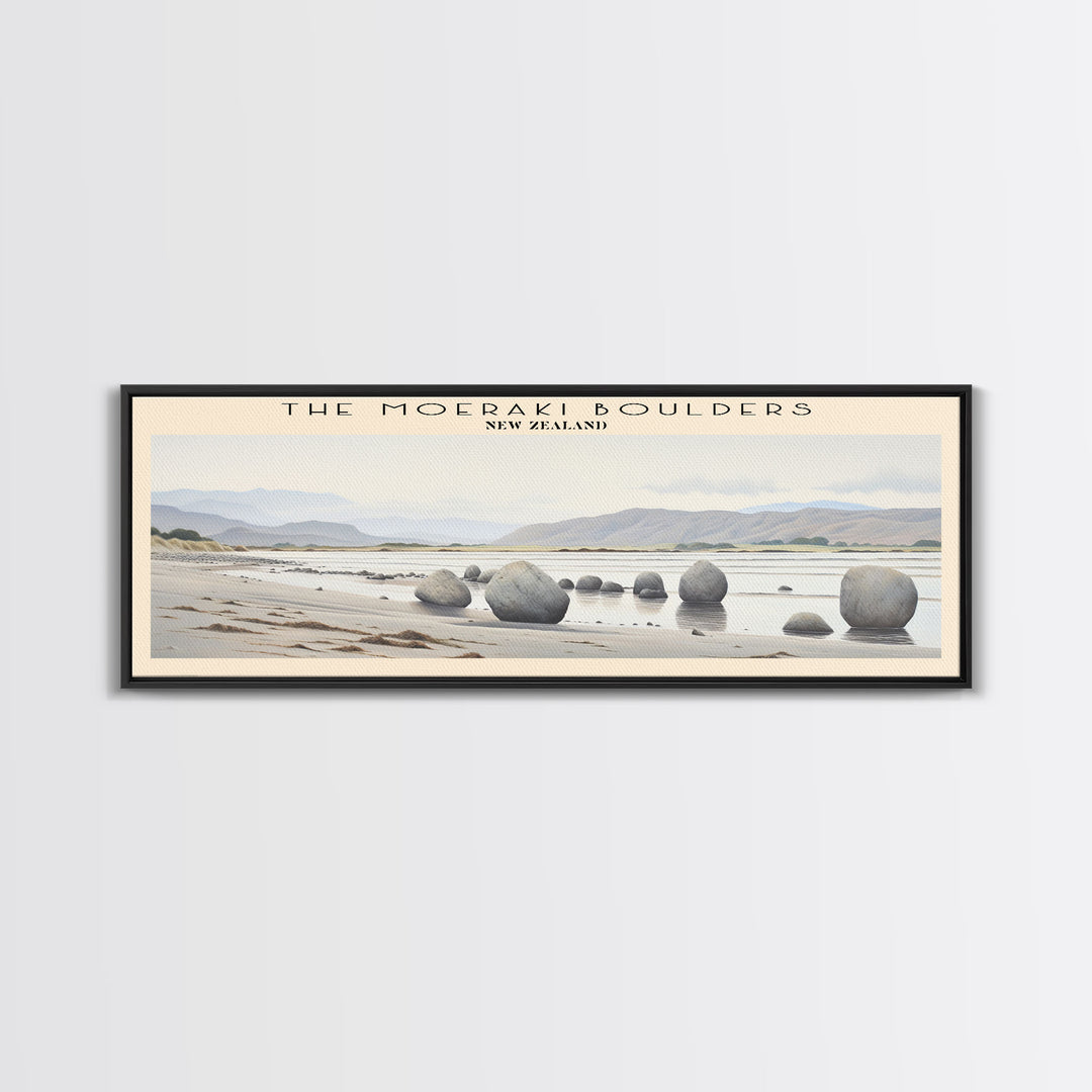 The Moeraki Boulders COUNTRY Travel Poster Print, Framed Canvas Print, COUNTRY Travel Art, Wood Framed Art, Wall Hanging, Home Decor