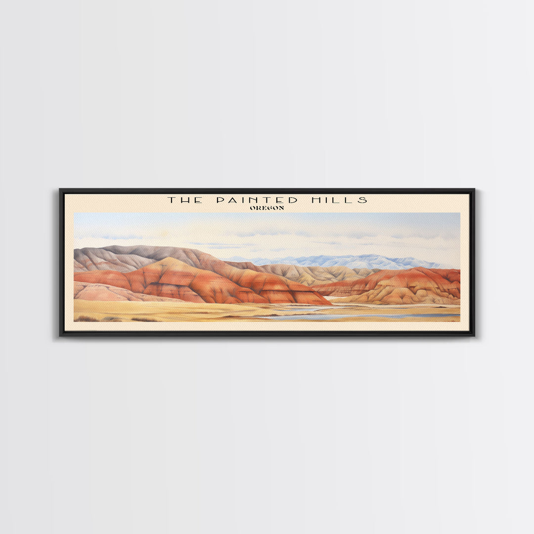 The Painted Hills Retro Style Travel Poster - Framed Canvas Print - COUNTRY Travel Decor | Vintage Style Home Decor - Travel Print - Wall Art