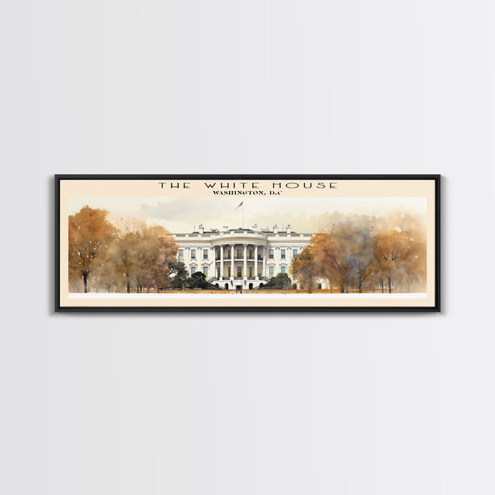 The White House Travel Art Framed Canvas Print, COUNTRY Wall Decor, Home Decor, Travel Poster, Vintage Wall Art, Watercolor Painting