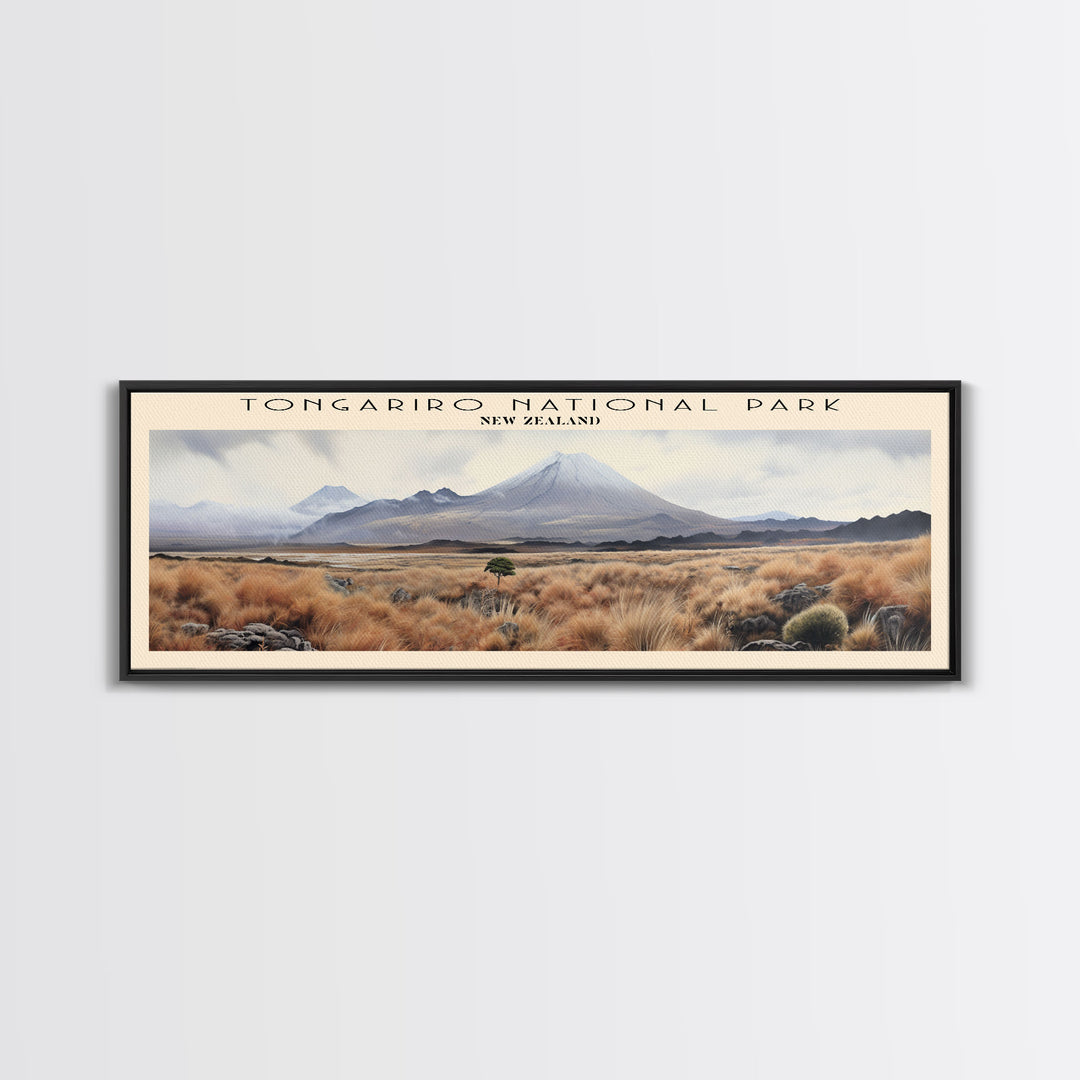 Tongariro National Park Travel Art Framed Canvas Print, COUNTRY Wall Decor, Home Decor, Travel Poster, Vintage Wall Art, Watercolor Painting