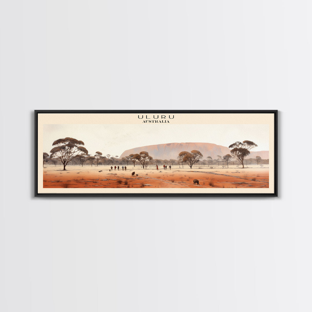 Uluru Travel Art Framed Canvas Print, COUNTRY Wall Decor, Home Decor, Travel Poster, Vintage Wall Art, Watercolor Painting