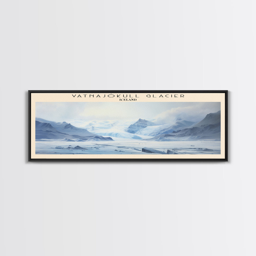 Vatnajökull Glacier Retro Style Travel Poster - Framed Canvas Print - COUNTRY Travel Decor | Vintage Style Home Decor - Travel Print - Wall Art