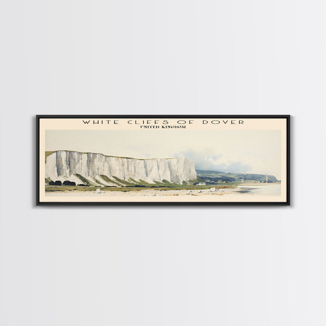 White Cliffs of Dover Travel Art Framed Canvas Print, COUNTRY Wall Decor, Home Decor, Travel Poster, Vintage Wall Art, Watercolor Painting