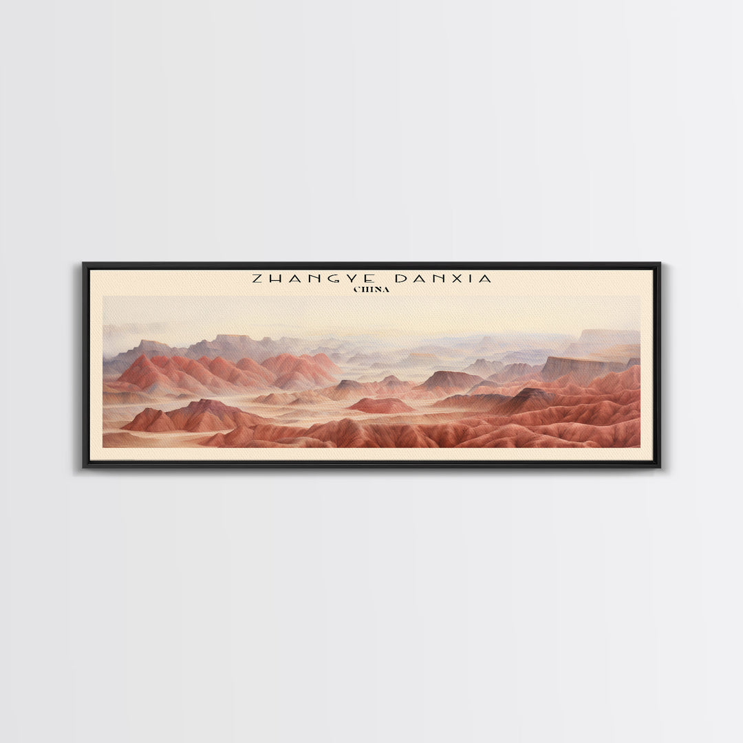 Zhangye Danxia Retro Style Travel Poster - Framed Canvas Print - COUNTRY Travel Decor | Vintage Style Home Decor - Travel Print - Wall Art