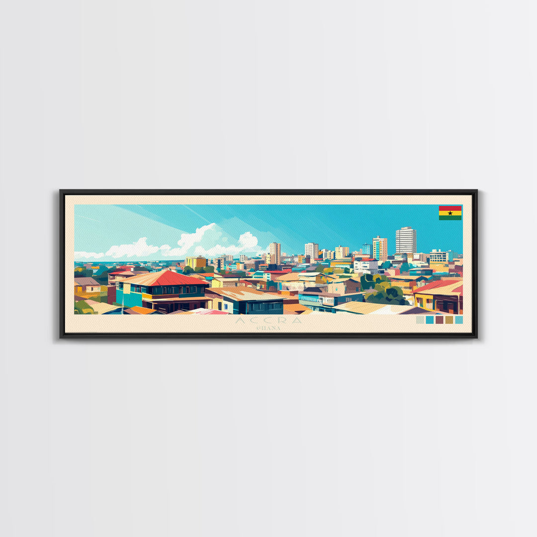 Accra, Ghana Travel Poster Panoramic Canvas Print, Accra, Ghana Painting, Ghana Art, Accra Travel Art, Guest Room Painting