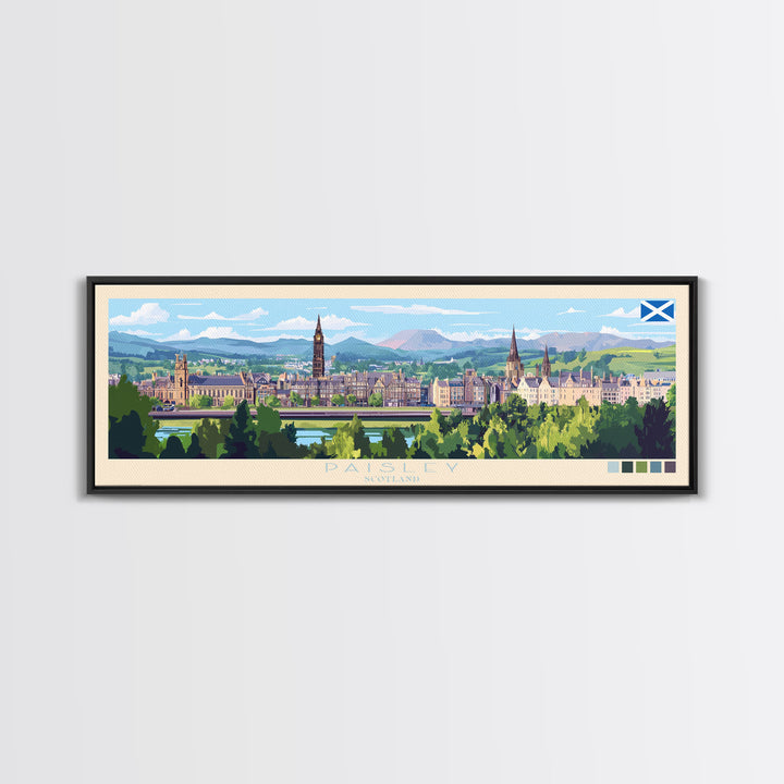 Panoramic Travel Poster Paisley, Scotland Canvas Print, Paisley, Scotland Painting, Scotland Art, Paisley Travel Art, Guest Room Painting