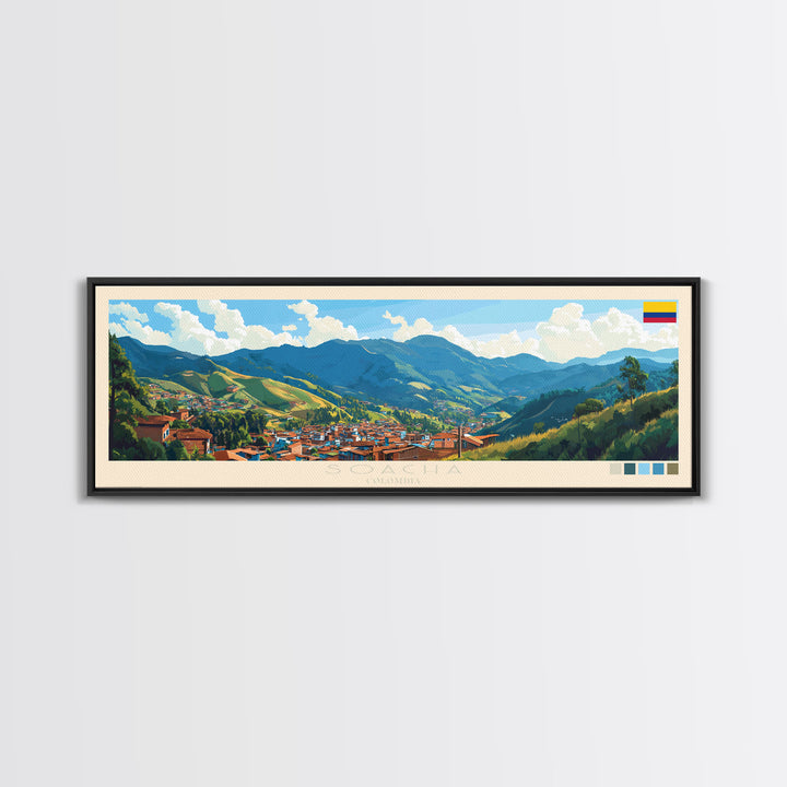 Soacha, Colombia Panoramic Travel Poster Canvas Print, Soacha, Colombia Painting, Colombia Art, Soacha Travel Art, Guest Room Painting