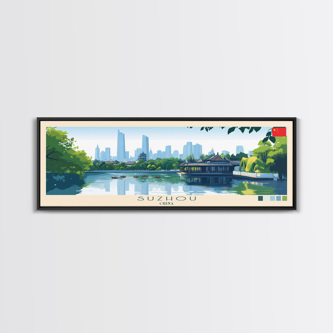 Suzhou, China Panoramic Travel Poster Canvas Print, Suzhou, China Painting, China Art, Suzhou Travel Art, Living Room Painting