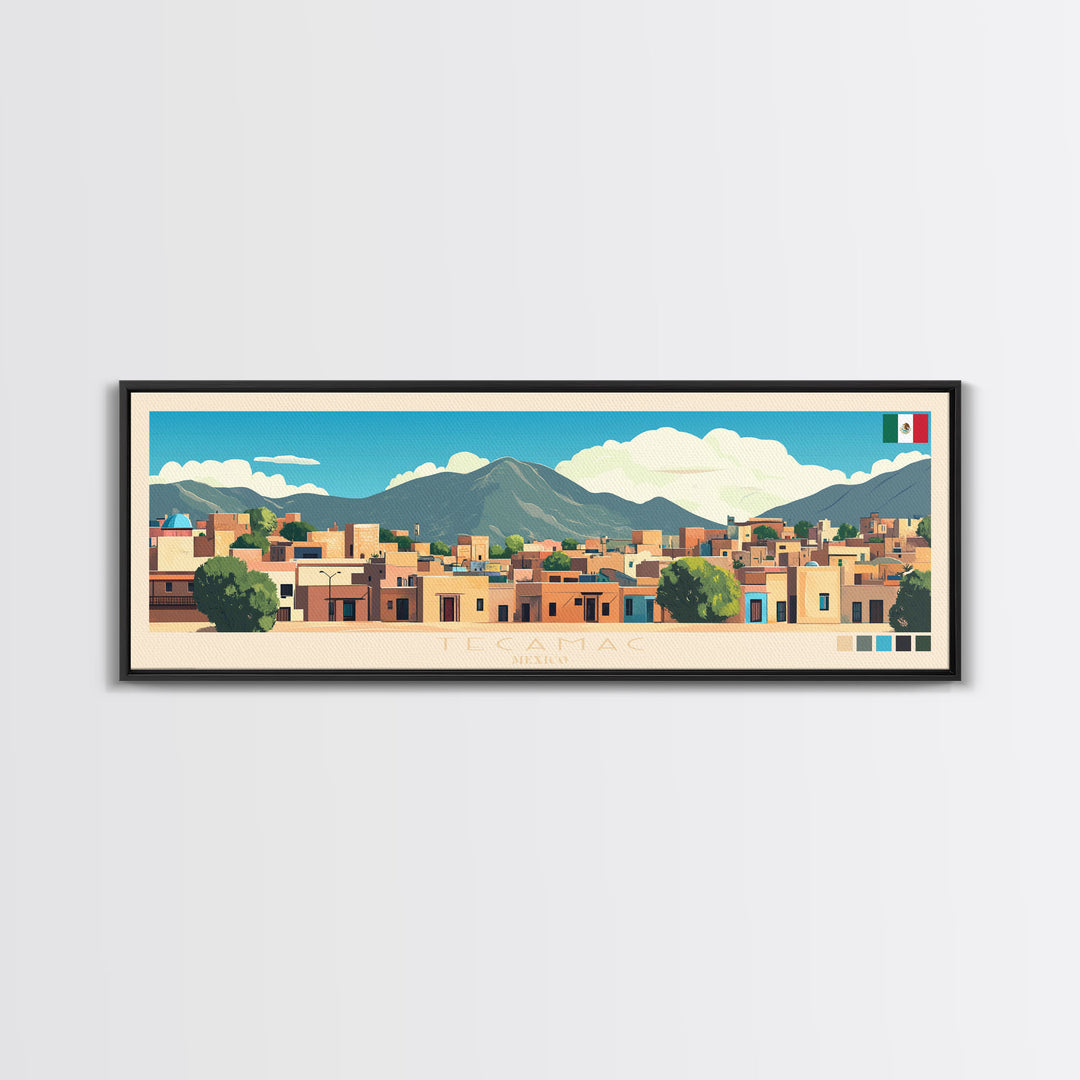 Tecamac, Mexico Panoramic Travel Poster Canvas Print, Tecamac, Mexico Painting, Mexico Art, Tecamac Travel Art, Guest Room Painting