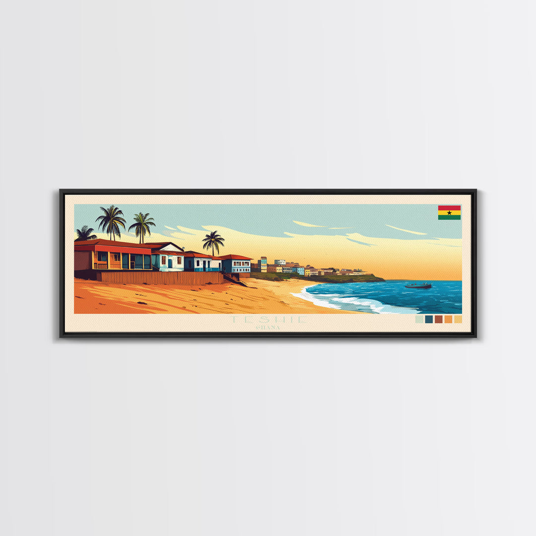 Teshie, Ghana Travel Poster Panoramic Canvas Print, Teshie, Ghana Painting, Ghana Art, Teshie Travel Art, Guest Room Painting