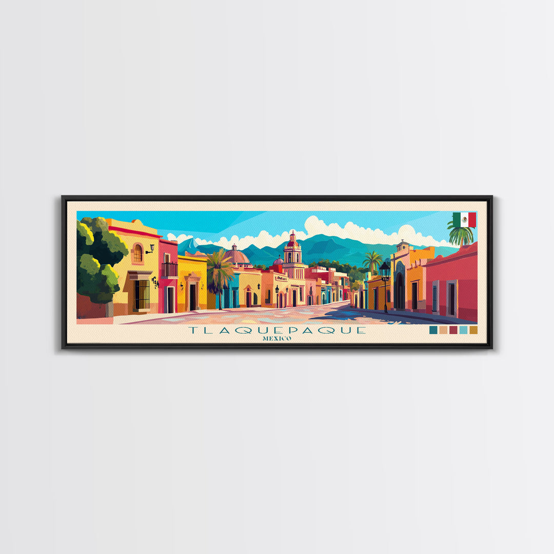 Tlaquepaque, Mexico Panoramic Travel Poster Canvas Print, Tlaquepaque, Mexico Painting, Mexico Art, Tlaquepaque Panoramic Travel Art, Travel Painting