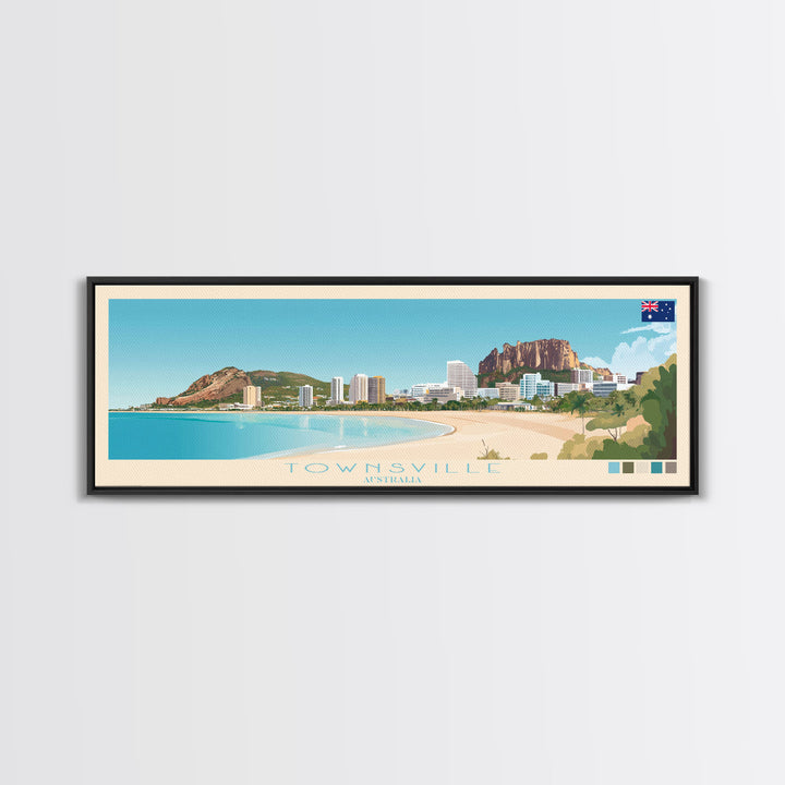 Townsville, Australia Panoramic Travel Poster Canvas Print, Townsville, Australia Painting, Australia Art, Townsville Panoramic Travel Art, Travel Painting