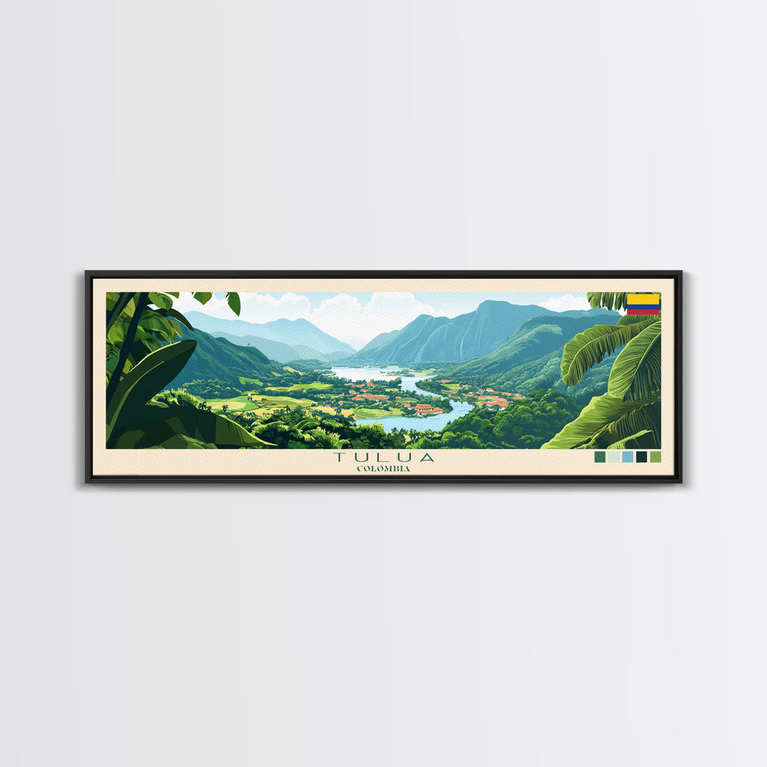 Tulua, Colombia Travel Poster Panoramic Canvas Print, Tulua, Colombia Painting, Colombia Art, Tulua Travel Art, Guest Room Painting