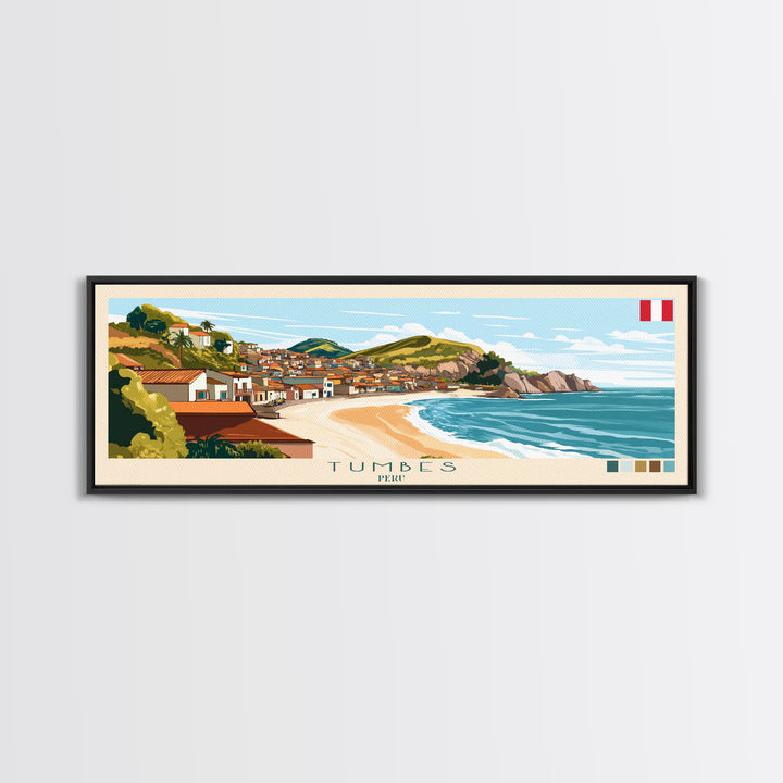 Tumbes, Peru Panoramic Travel Poster Canvas Print, Tumbes, Peru Painting, Peru Art, Tumbes Travel Art, Guest Room Painting