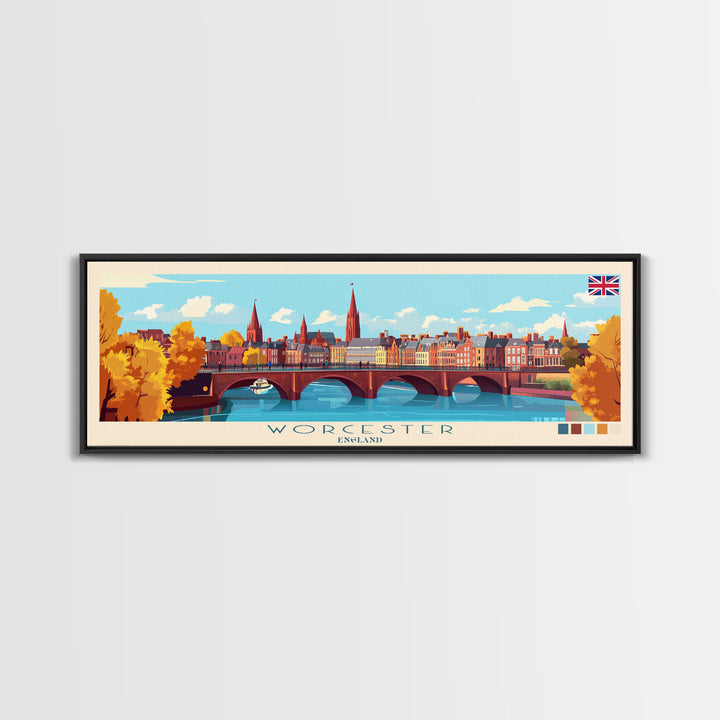 Worcester, England Panoramic Travel Poster Canvas Print, Worcester, England Painting, England Art, Worcester Travel Art, Guest Room Painting