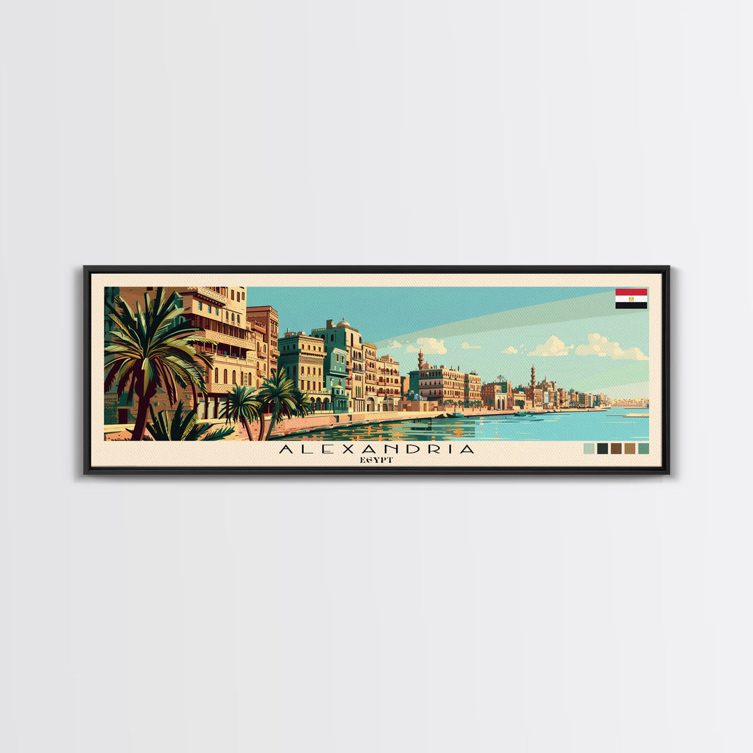 Alexandria, Egypt Panoramic Canvas Print, Alexandria, Egypt Painting, Egypt Art, Alexandria Travel Poster, Travel Art, Guest Room Painting