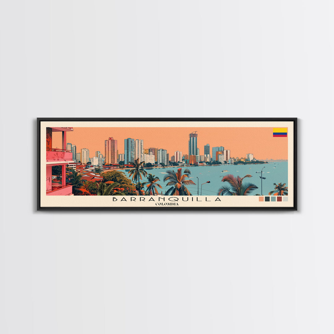 Barranquilla, Colombia Panoramic Canvas Print, Barranquilla, Colombia Painting, Colombia Art, Barranquilla Travel Poster, Travel Art, Guest Room Painting