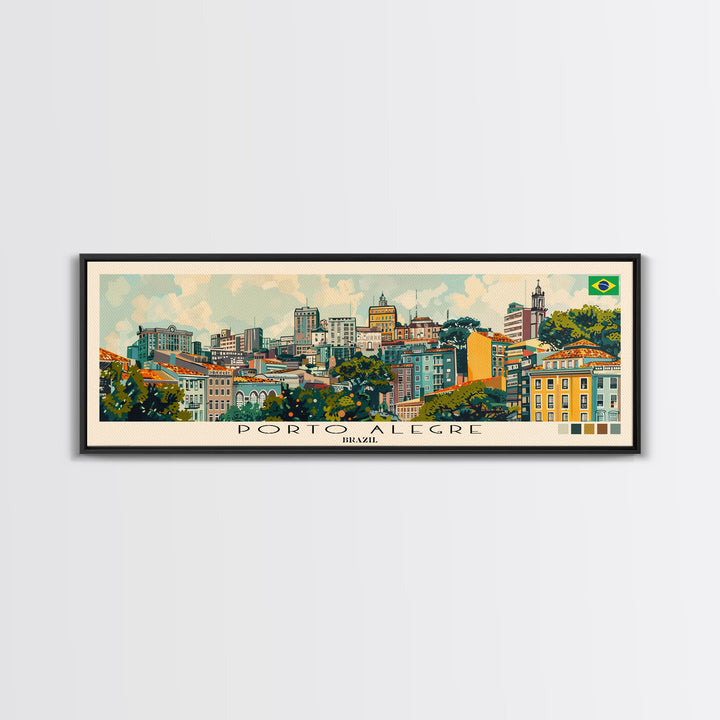 Porto Alegre, Brazil Panoramic Canvas Print, Porto Alegre, Brazil Painting, Brazil Art, Porto Alegre Travel Poster, Travel Art, Housewarming Gift