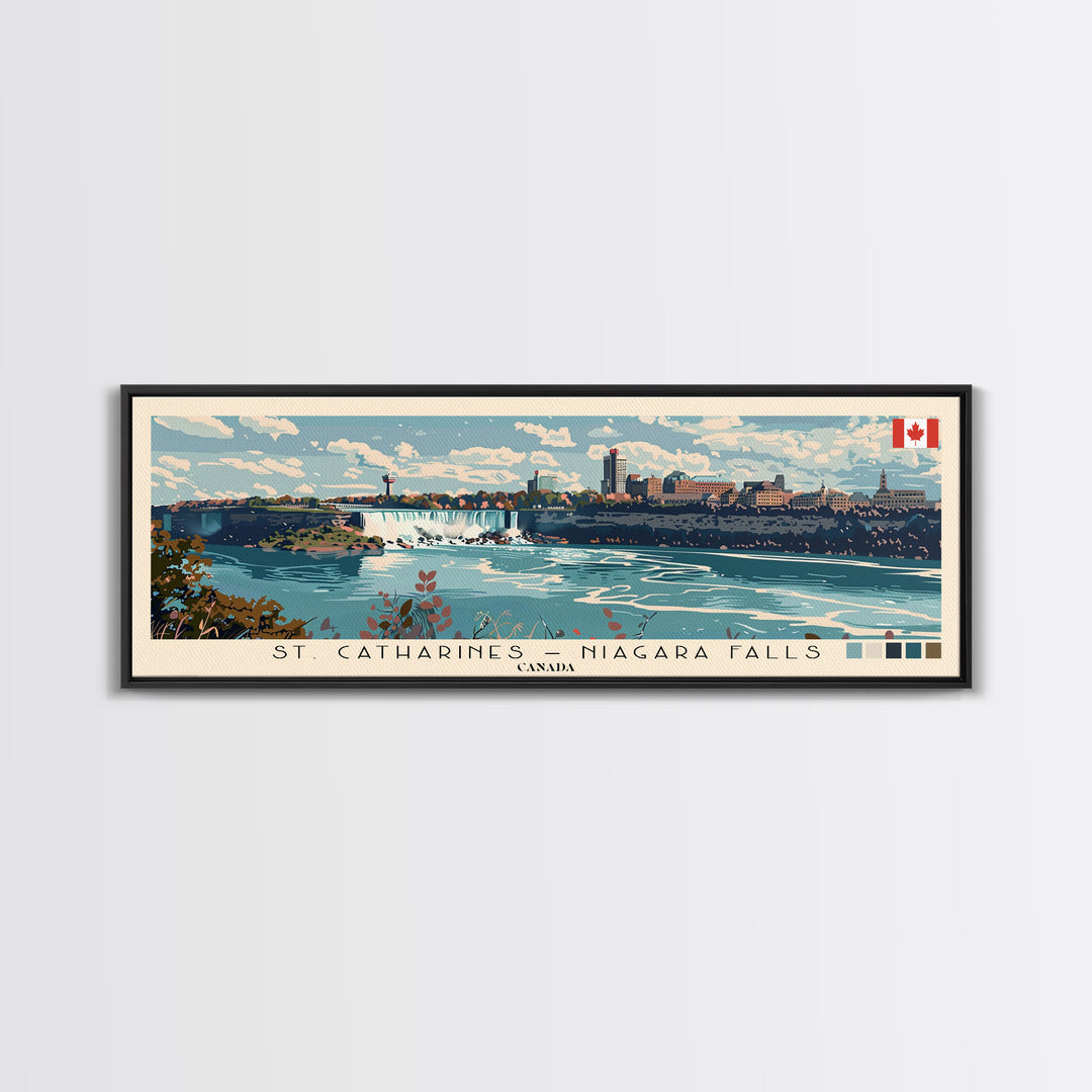 St. Catharines – Niagara Falls, Canada Panoramic Canvas Print, St. Catharines – Niagara Falls, Canada Painting, Canada Art, St. Catharines – Niagara Falls Travel Poster, Travel Art, Housewarming Gift