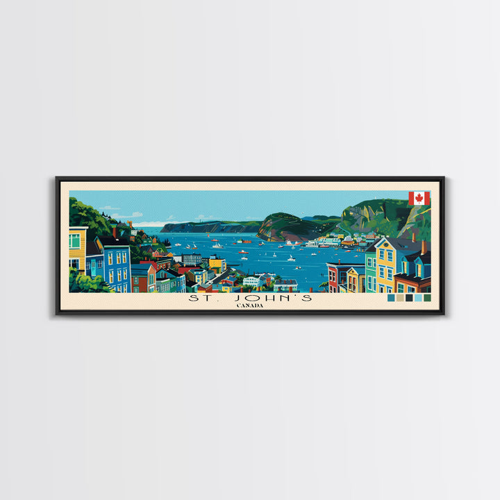 St. John's, Canada Panoramic Canvas Print, St. John's, Canada Painting, Canada Art, St. John's Travel Poster, Travel Art, Guest Room Painting