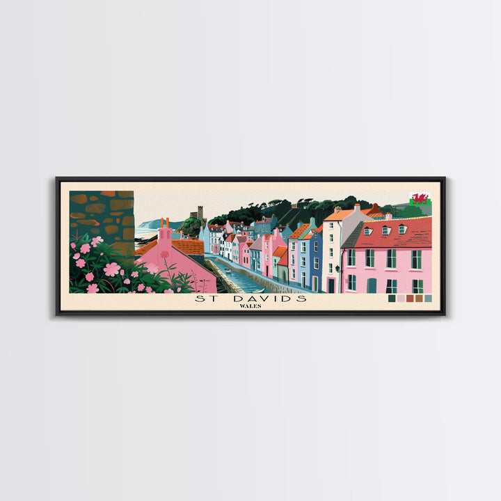 St Davids, Wales Panoramic Canvas Print, St Davids, Wales Painting, Wales Art, St Davids Travel Poster, Travel Art, Living Room Painting