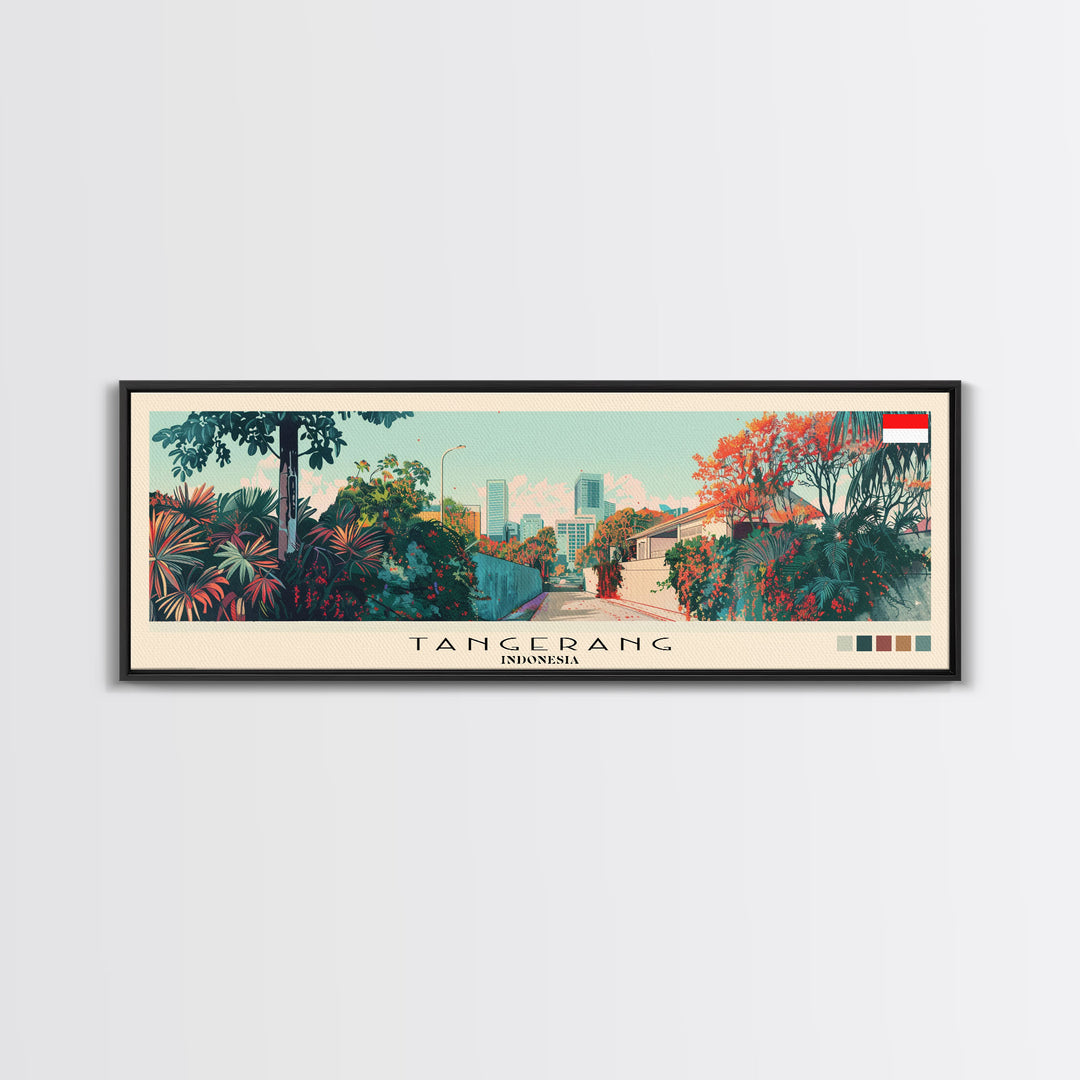 Tangerang, Indonesia Panoramic Canvas Print, Tangerang, Indonesia Painting, Indonesia Art, Tangerang Travel Poster, Travel Art, Guest Room Painting