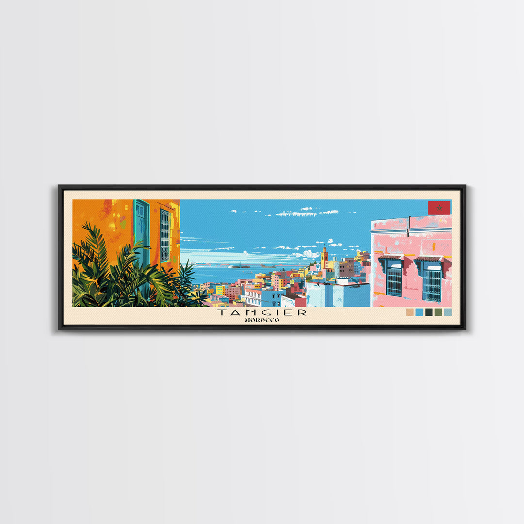 Tangier, Morocco Panoramic Canvas Print, Tangier, Morocco Painting, Morocco Art, Tangier Travel Poster, Travel Art, Guest Room Painting