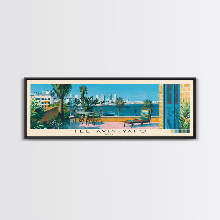 Tel Aviv-Yafo, Israel Panoramic Canvas Print, Tel Aviv-Yafo, Israel Painting, Israel Art, Tel Aviv-Yafo Travel Poster, Travel Art, Living Room Painting