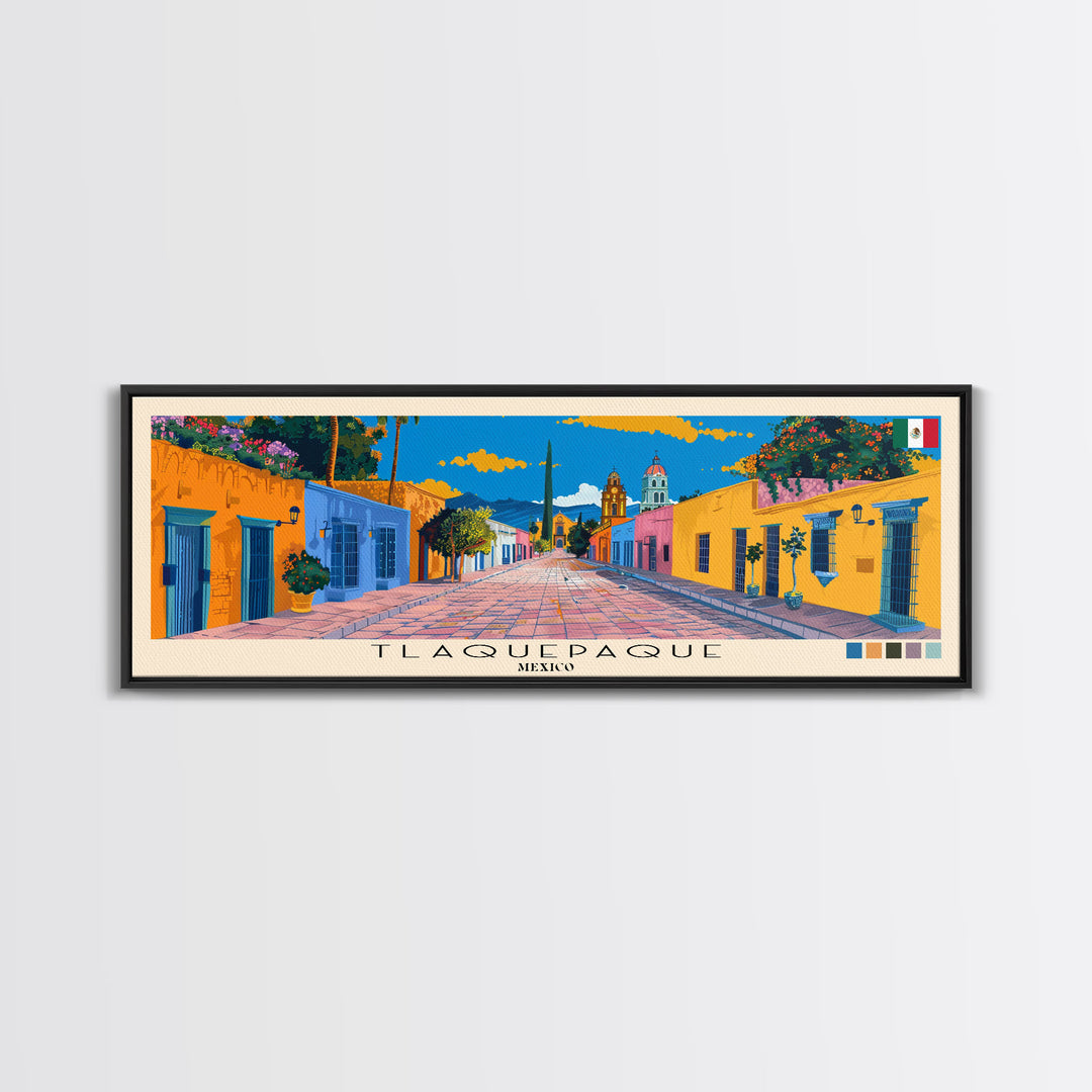 Tlaquepaque, Mexico Panoramic Canvas Print, Tlaquepaque, Mexico Painting, Mexico Art, Tlaquepaque Travel Poster, Travel Art, Living Room Painting