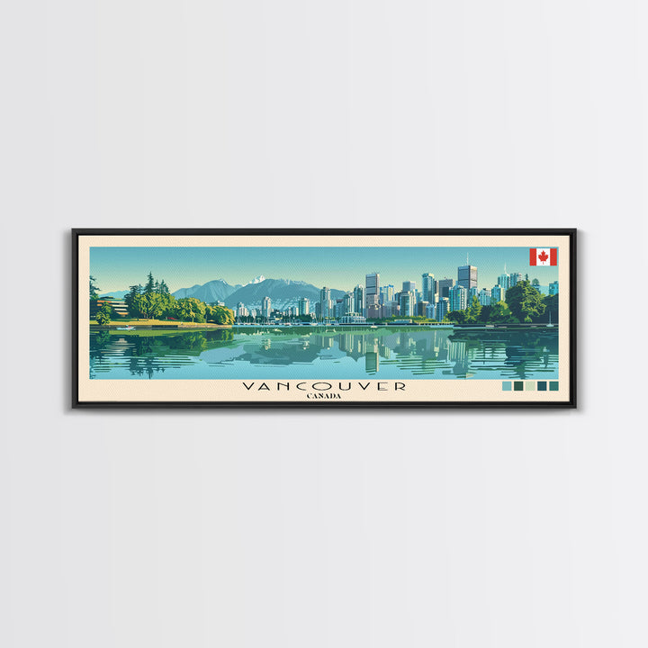 Vancouver, Canada Panoramic Canvas Print, Vancouver, Canada Painting, Canada Art, Vancouver Travel Poster, Travel Art, Housewarming Gift