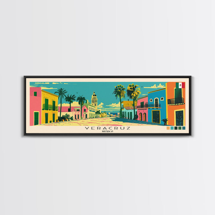 Veracruz, Mexico Panoramic Canvas Print, Veracruz, Mexico Painting, Mexico Art, Veracruz Travel Poster, Travel Art, Guest Room Painting