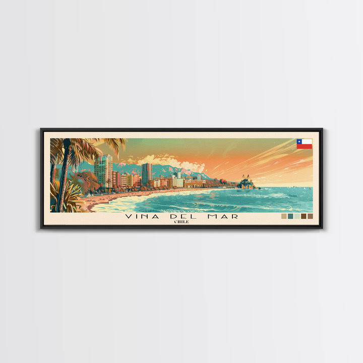 Vina del Mar, Chile Panoramic Canvas Print, Vina del Mar, Chile Painting, Chile Art, Vina del Mar Travel Poster, Travel Art, Living Room Painting