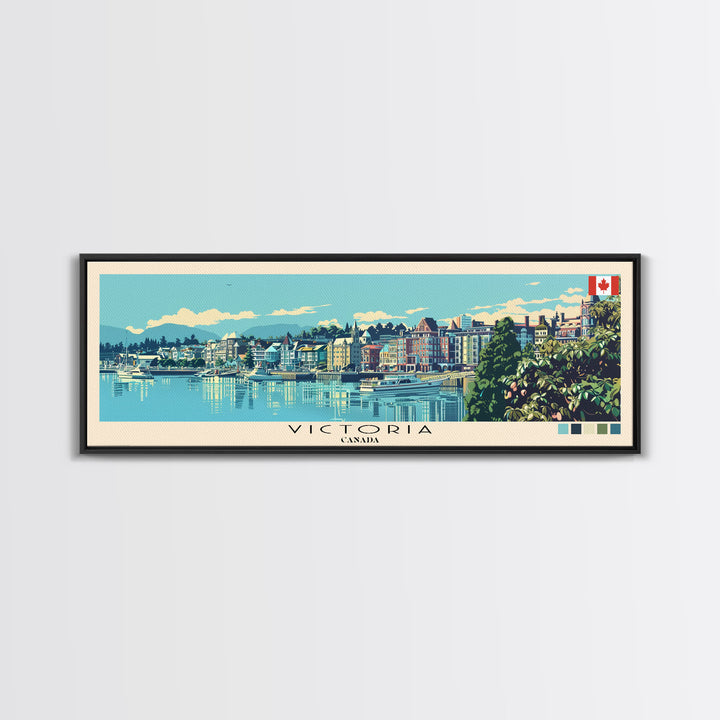 Victoria, Canada Panoramic Canvas Print, Victoria, Canada Painting, Canada Art, Victoria Travel Poster, Travel Art, Guest Room Painting