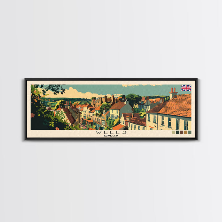 Wells, England Panoramic Canvas Print, Wells, England Painting, England Art, Wells Travel Poster, Travel Art, Guest Room Painting