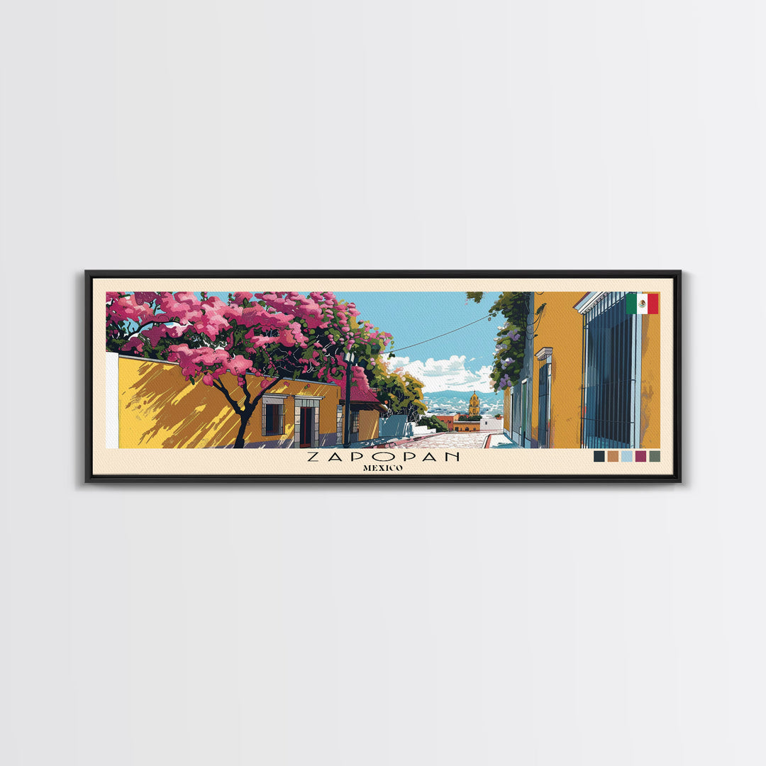 Zapopan, Mexico Panoramic Canvas Print, Zapopan, Mexico Painting, Mexico Art, Zapopan Travel Poster, Travel Art, Housewarming Gift