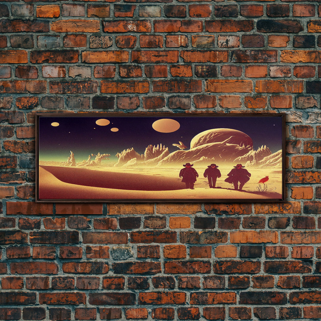 Space Cowboys, Psychedelic Scifi Art, Wall Decor, Ready To Hang Framed Canvas Print, Oversize Panoramic Mancave Art