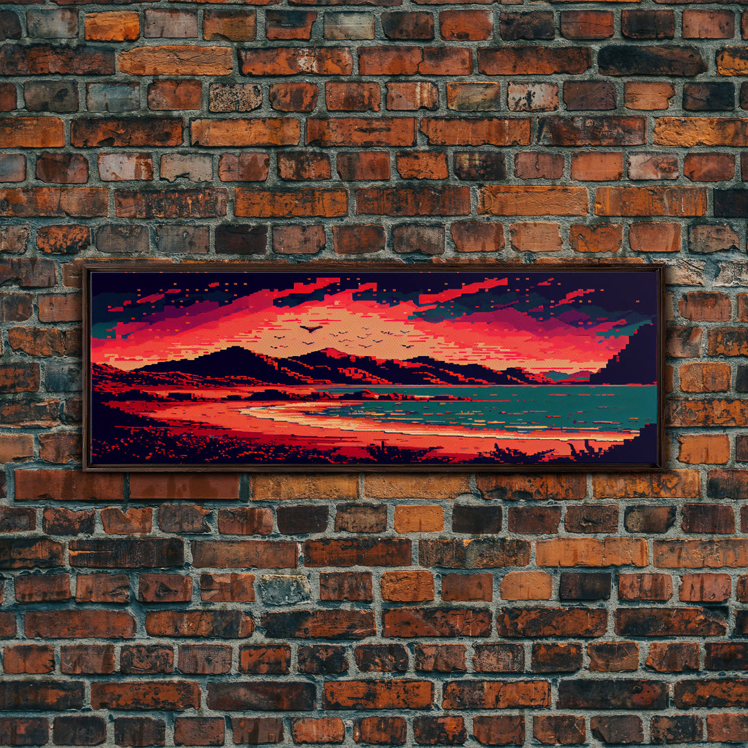 Pixel Art, Framed Canvas Print, Beautiful Red Landscape Art, Pixel Art Print, Art Landscape, Landscape Artist, Landscapes Art