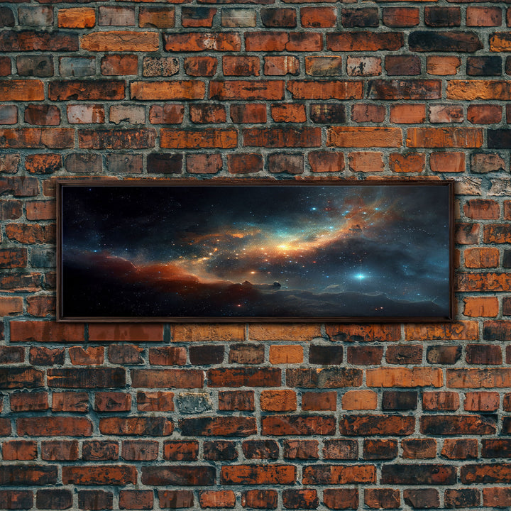 Starry Night Sky Canvas Print, Original Astral Bodies Painting Print, Panoramic / Large Format Wall Art, Framed Art