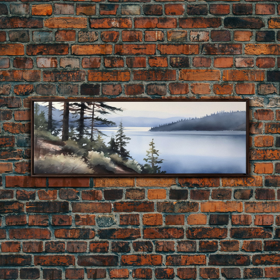 Watercolor Lake Wall Art Print, Nature, Water, Trees, River, Wall Decor, Large Canvas Art Print, Panoramic, Wall Art, Canvas Print