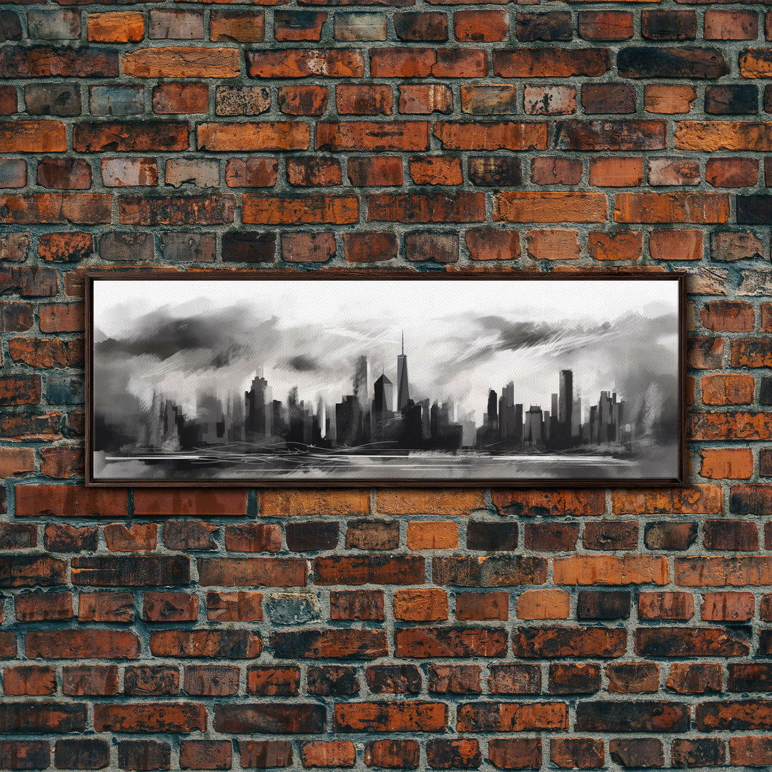 Abstract City Art, Cityscape Wall Art, City Skyline Wall Art, Black And White Urban Art Print, Wall Decor, Panoramic, Wall Art, Canvas Print