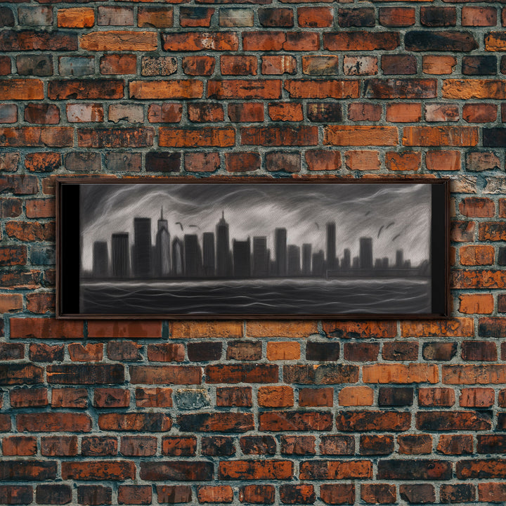 Cityscape Pencil Sketch Canvas Print, Buildings, Skyline, Urban Art, Large Urban Art Print, Wall Decor, Panoramic, Wall Art, Canvas Print