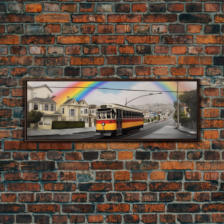 Rainbow Streetcar Canvas Print, Street Wall Decor, Urban Art, Large Canvas Print, Framed Art, Wall Decor, Panoramic, Wall Art, Canvas Print