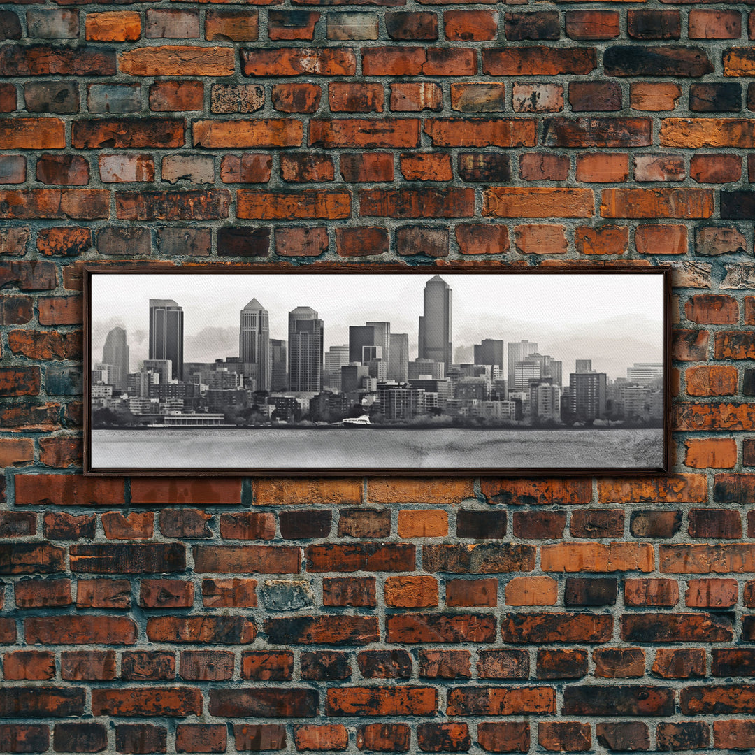 Cityscape Wall Art, City Skyline Wall Art, Black And White Large Art Print, Wall Decor, Framed Canvas, Panoramic, Wall Art, Canvas Print