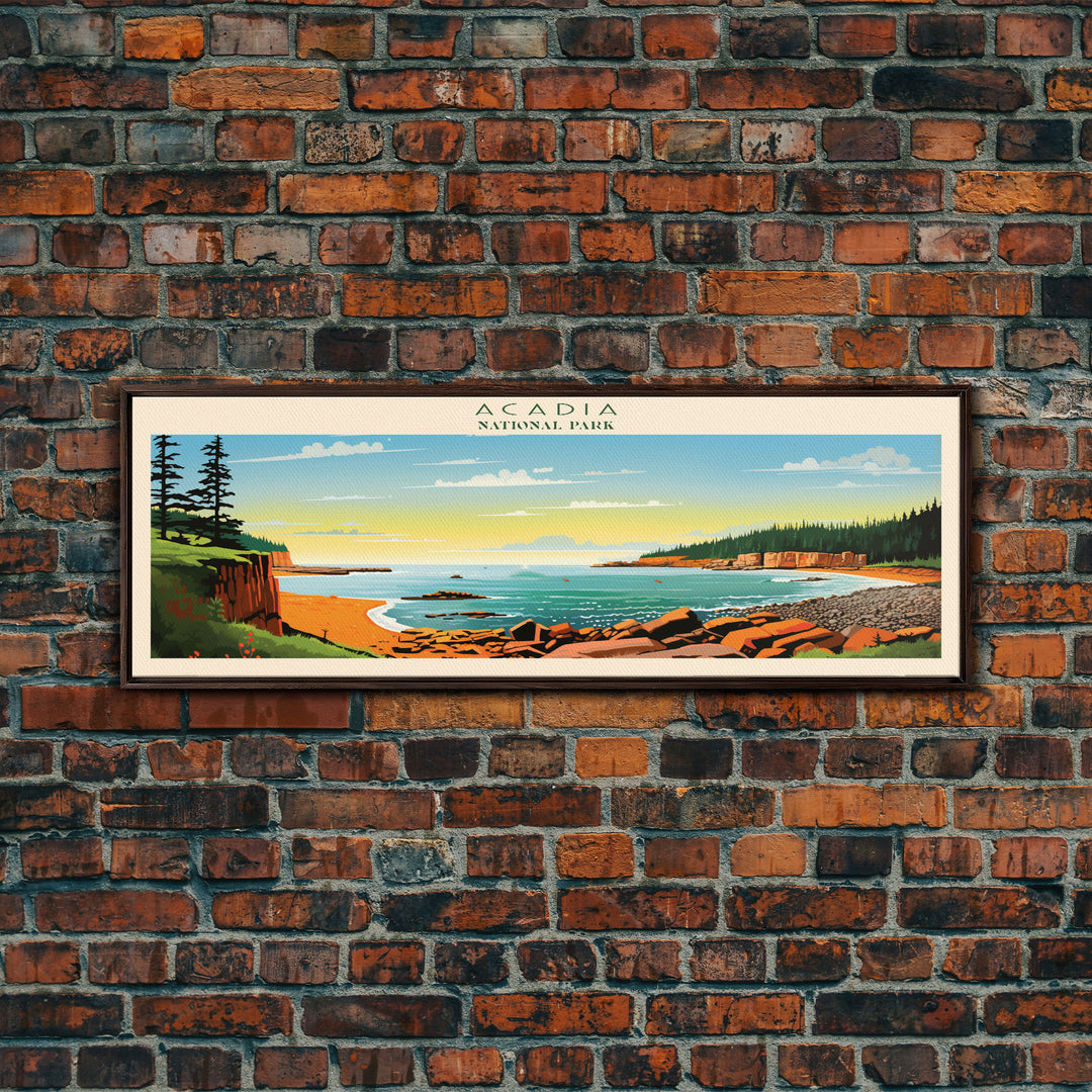 Acadia National Park, Panoramic Maine Travel Art, National Park Print, Minimalist Travel Art, Midcentury Modern Style Landscape